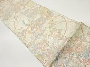 佐賀錦花車に鳳凰・草花模様織出し全通袋帯